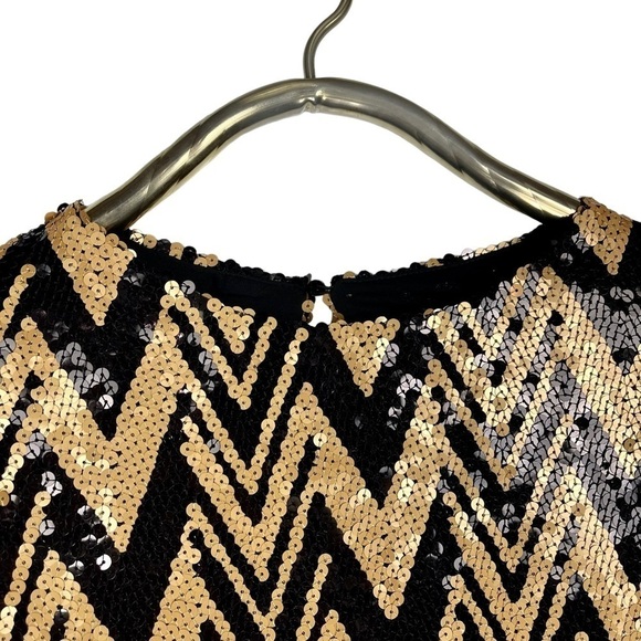 ARK & CO. SEQUIN EMBELLISHED CHEVRON STRIPE 3/4 SLEEVE FITTED SHEATH DRESS - Picture 11 of 16